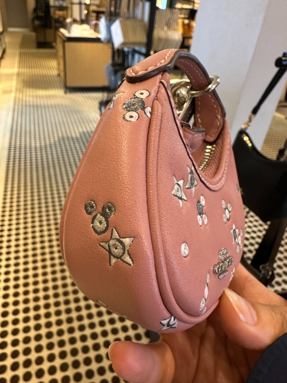 NWT! Coach CCF22 Mini Carmen Bag Charm With Star Print In Dusty Pink Silver - Picture 4 of 12
